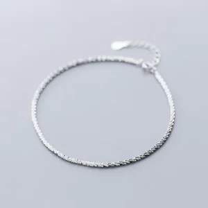 RENSINO Simple Elegant Silver 925 Sterling Mesh Chain Anklet Jewelry