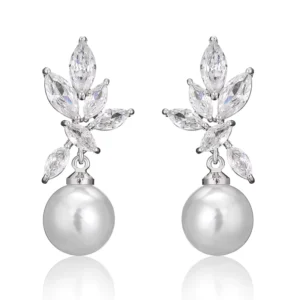 RENSINO Simple Fashion Silver Jewellery for Women Zircon Drop Earrings with Pearl Pendant New Stylish Ear Rings