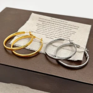 RENSINO Simple Glossy Metallic Oversized Ear Ring Exaggerated and Personalized Trendy Earrings Design Daily Wear Hoop Earrings