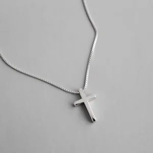 RENSINO Simple Link Chain Pendant Necklace Jewelry for Gifts 925 Sterling Silver Religious Cross Necklace