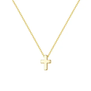 RENSINO Simple Necklace S925 Sterling Silver Gold Plated 3D Cross Pendant Necklace For Woman Christian Gifts