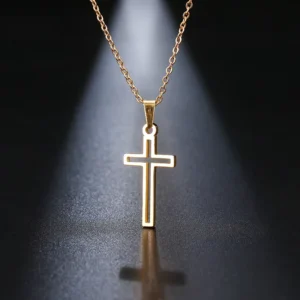 RENSINO Simple Party Jewelry Stainless Steel Silver Gold Color Hollow Christian Cross Pendants Necklaces