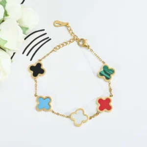 RENSINO Simple Personality 18k Stainless Steel Electroplated Four-leaf Clover Bracelet Women for Student