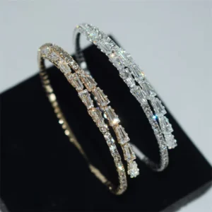RENSINO Simple Rhinestone Bracelet Wedding Party Fashion Jewelry Open Bangle Bracelets for Women