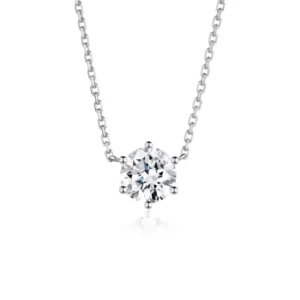 RENSINO Simple Round Cut Six claw D Color Vvs 6.5MM Moissanite Pendant Necklace 925 Sterling Silver Necklace Women Gift Jewelery