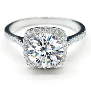 RENSINO Simple S925 Sterling Silver Four Claws VVS 2CT Pink Moissanite Square Ring Proposal Wedding Diamond Band