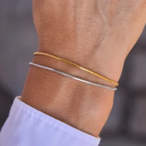 RENSINO Simple Snake Chain Box Chain Stainless Steel Jewelry Bracelet Custom Engraved Plated 18K Gold Steel Simple Couple Bracelet