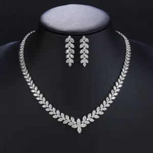 RENSINO Simple Sparkling Cubic Zirconia Necklace and Earrings Set Wedding Banquet Bridal Party Costume Jewelry