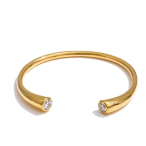 RENSINO Simple Stainless Steel Bracelet Open Cube Zirconium Design Gold Plated Bracelet Bangle Jewelry
