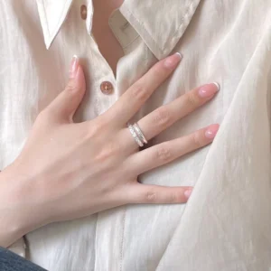 RENSINO Simple Style 925 Sterling Silver Double Layer Circle Rings for Little Finger Jewelry