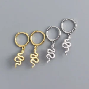 RENSINO Simple Style 925 Sterling Silver Gold Plated Snake Pendant Texture Earrings for Friend Gift