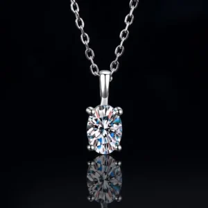 RENSINO Simple Temperament Oval Pigeon Egg Oval Cut D Color 1CT GRA Moissanite Pendant S925 Sterling Silver Necklace for Women Gift