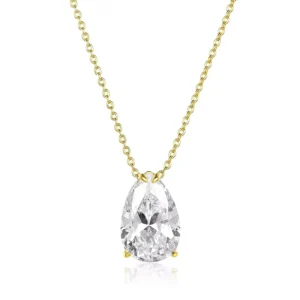 RENSINO Simple Women Jewelry 18k Gold Plated Sterling Silver Single Pear Pendant Necklace