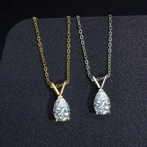 RENSINO Simple and Fashionable Moissanite Pear Shaped Pendant Necklace 925 Sterling Silver Jewelry Elegant and Luxurious