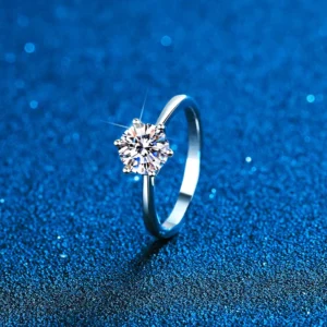 RENSINO Six Claw Bare Arm S925 Gold Ring Moissanite One Carat Adjustable
