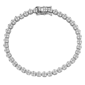 RENSINO Small Flower Moissanite Circle Triangle Tennis Bracelet Women’s Sterling Silver Rhodium Plated Hip Hop Original Design Exquisite