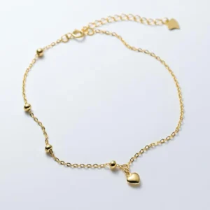 RENSINO Small Love Heart Shape 925 Sterling Silver Anklets Bracelets Gold Plated Fashion Jewelry for Women