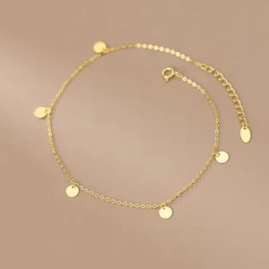 RENSINO Small Round Disc Shape 18K Gold Plated 925 Sterling Silver Anklets Bracelet Foot Fashion Jewelry for Women