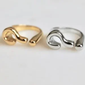 RENSINO Smooth Open Finger Ring for Women Men Daily Wear Brass Question Mark Ring Adjustable Casual Jewelry