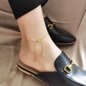 RENSINO Snake Bone Pulling Anklet Women’s 18k Gold Titanium Steel Colorfast Light Luxury Niche Design Bare Chain Adjustable High-end