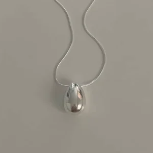 RENSINO Snake Chain 925 Sterling Silver Tear-Drop Glossy Pendant Necklace for Women Fine Jewelry