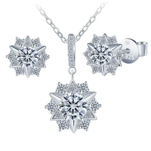 RENSINO Snowflake Moissanite Stud Earrings Necklace 925 Sterling Silver Colares E Brincos De Prata Argola