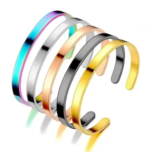 RENSINO Solid 4 6 8mm Wide 5 color Men’s Personalized Engraved Bracelet Women’s Stainless Steel Cuff Bracelet