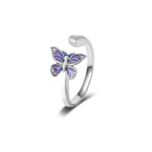 RENSINO Solid 925 Sterling Silver Butterfly High Temperature Enamel Jewelry for Women Vintage Adjustable Statement Ring
