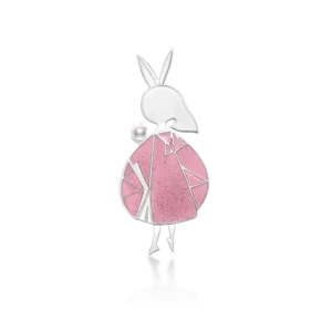 RENSINO Solid 925 Sterling Silver Fine Pink Rabbit Brooch Animals Enamel Brooches for Gift