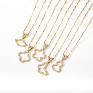 RENSINO Solid Gold Tennis Necklace Lab Diamond Bow Resin Indian Projection Urn Chakra Tassel Perfume Necklace for Man Stainless Steel