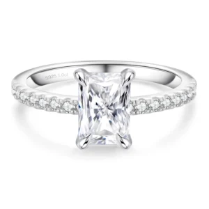 RENSINO Solid S925 Fine Jewelry Engagement White 14K Gold Plated 1CT Moissanite Diamond Radiant Cut 925 Sterling Silver Rings for Women