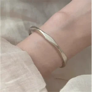 RENSINO Solid Silver Bracelet Wide Matte Finish Long-Lasting Wear Suitable for Layering