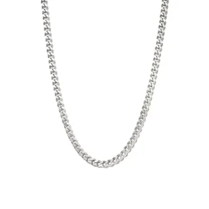 RENSINO Solid Silver Italy 925 4MM Gold Curb Cuban Link Chain Miami 925 Sterling Silver Men’s Chain Hiphop Jewelry for Man and Women