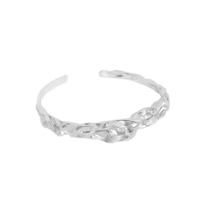 RENSINO Solid Silver Luxury Irregular Folds Party Jewelry Cuff Bangles
