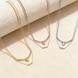 RENSINO Solid Stainless Steel Jewelry Double Layered Necklace Geometric Triangle Bar Pendant Gold Silver Rose Gold Jewelry