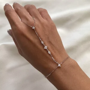 RENSINO Sparking Bling 5A CZ Women Hand Chain Bracelet Thin Chain Link Middle Finger Ring New Fashion Jewelry