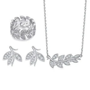 RENSINO Sparking Cubic Zircon 925 Sterling Silver Leaf Shape Fine Jewelry Sets for Women Designer Luxury