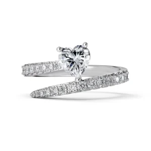 RENSINO Sparkle 925 Sterling Silver Rhodium Plated Fine Jewelry Spiral Heart Shape 5A Cubic Zirconia Open Adjustable Women Rings