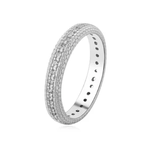 RENSINO Sparkle Design CZ Band Engraving Clear Zircon 925 Silver Fine Jewelry Rings