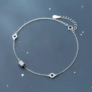 RENSINO Sparkling CZ Oval Anklet Bracelet 925 Sterling Silver Trendy Hallow Out Round Charm Anklet for Women Fine Jewelry