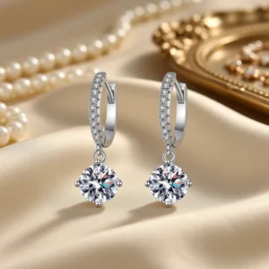 RENSINO Sparkling Cut Heart Shaped Zirconia Claw Setting Drop Earrings for Women Brass and 925 Sterling Silver Everyday Wear