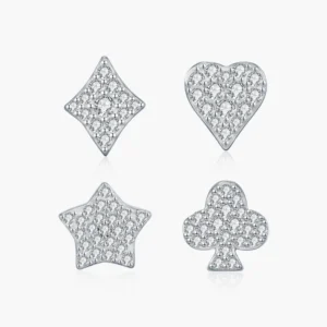 RENSINO Sparkling Moissanite Heart Square Ear Studs 925 Sterling Silver Twinkle Stars Club Stud Earrings for Women Fine Jewelry