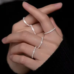 RENSINO Sparkling Silver Princess Cut Gypsophila Ring for Women Classic Style for Index Finger