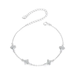 RENSINO Sparkling Small Four leaf Clover Bracelet S925 Sterling Silver Jewelry Hand Jewelry Female