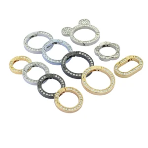 RENSINO Sparkling Spring Clasp with Diamonds Open Jump Ring for Bags Jewelry & Keychains Gold Custom Logo Zinc Alloy Bag Ring Push Ring