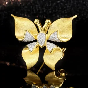 RENSINO Special Design Brushed Surface Themed Butterfly Shape Zircon Custom Luxury 925 Silver Gold Rhodium Brooch Pendants