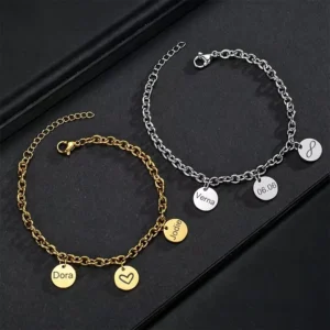 RENSINO Special New Personalized Custom Lettering Name Bracelet Plated 18K Gold Stainless Steel Letter Date DIY Ladies Hand Jewelry