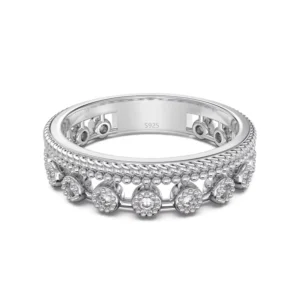 RENSINO Specially Design Fine Fashion Women Jewelry Sterling Silver Eternity Band Double Layer 5A CZ Zirconia Daily Dress up Ring
