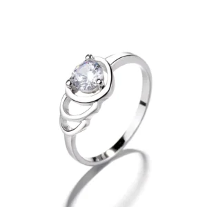 RENSINO Specially Exquisite CZ Encrusted 925 Sterling Silver Heart Shaped Ring Jewelry