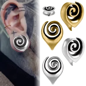 RENSINO Spiral Saddle Plugs for Women Man Hangers Tunnels Gauges for Stretched Lobe Ear Piercing Body Jewelry Dilations